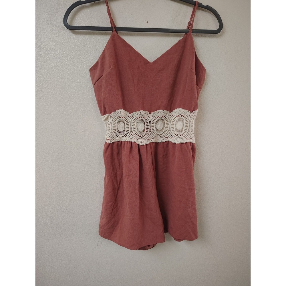 rue21 Terracotta Boho Crochet Lace Waist Romper V-Neck Small